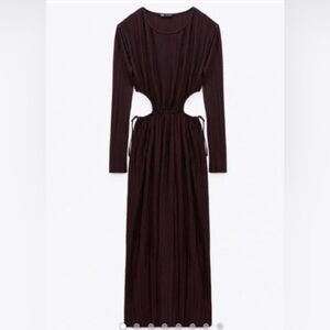 Zara Plum Pleated Cutout Maxi Dress